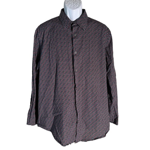 PERRY ELLIS Men's Long Sleeve Button Down Stretch Shirt Black Maroon XXL - Picture 1 of 6